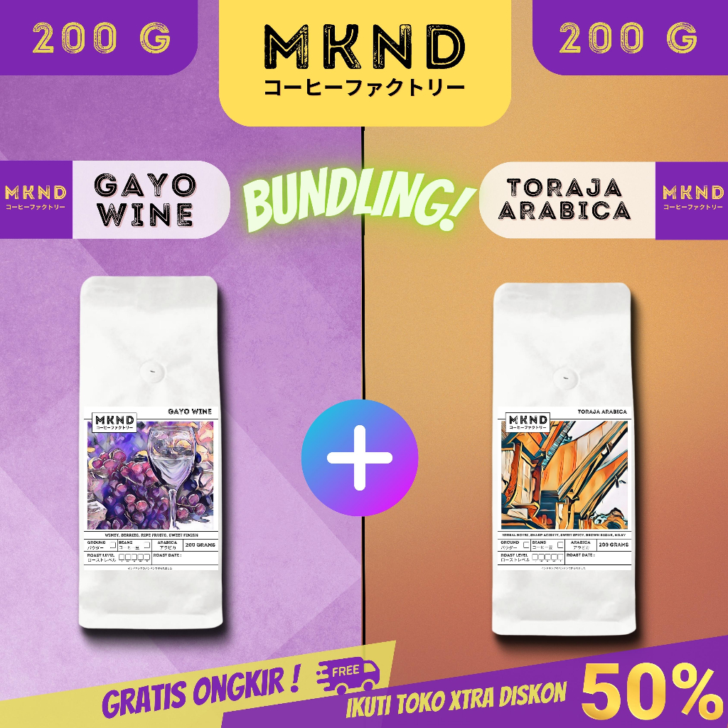 

MKND® BUNDLING HEMAT 2X200 KOPI ACEH GAYO NATURAL WINE PROCESS +TORAJA SAPAN GRADE 1 SINGLE ORIGIN PROMO DISCON | BIJI BUBUK | SINGLE ORIGIN | PREMIUM COFFE | ROASTED BEANS | MANUAL BREW | COFFE ROASTERY