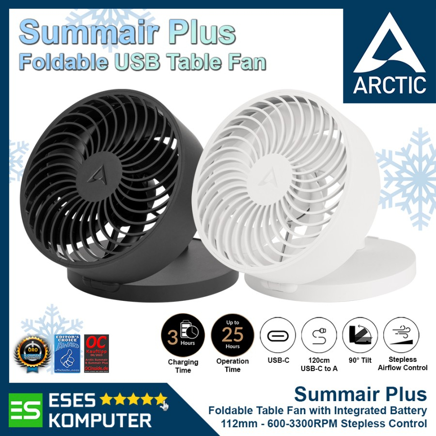 ARCTIC Summair Plus 112mm Foldable Table Fan with Integrated Battery Kipas Angin Elektrik Camping / 