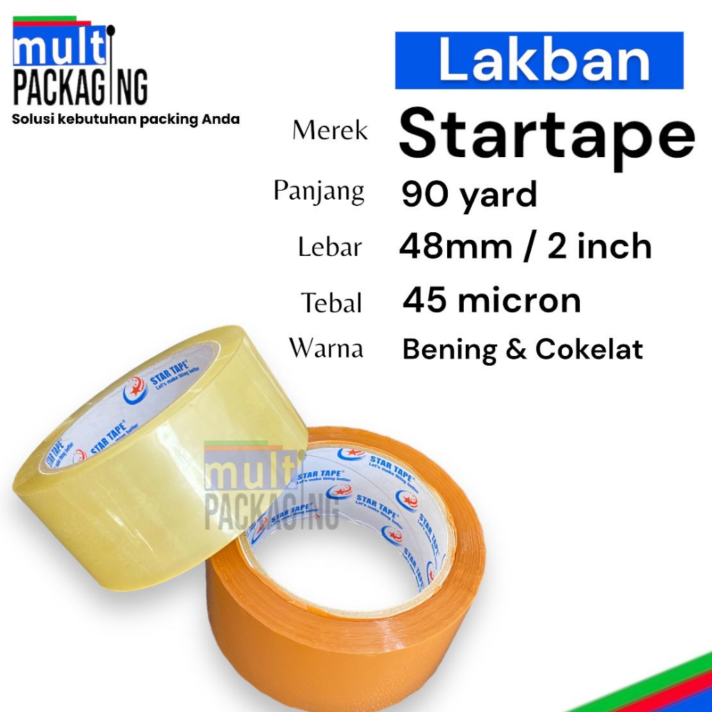 

OPP lakban Bening / Coklat Startape uk. 48mm x 90 Yard x 45 micron