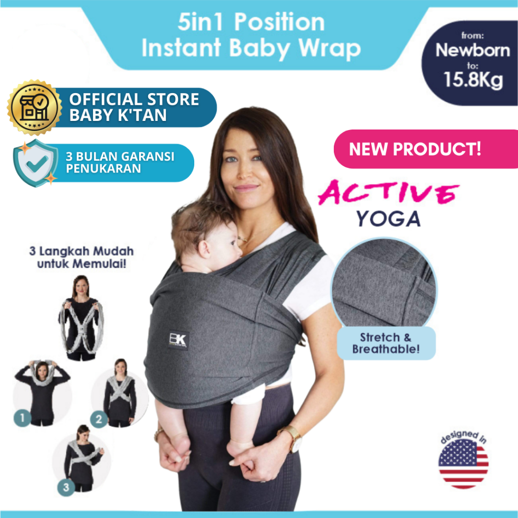 Baby K'tan Baby Carrier - Active - YOGA - Heather Black - Gendongan Bayi