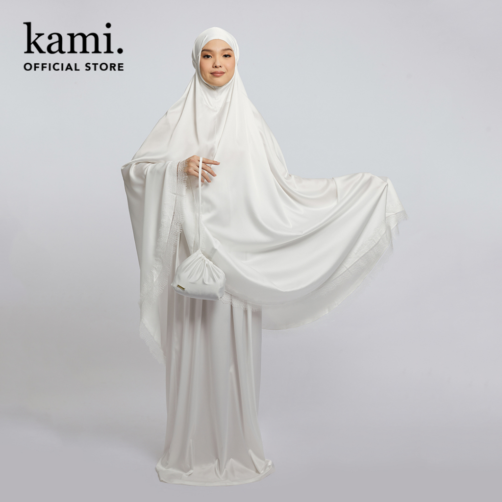 Satin Lace Prayer Set White Kamiidea Kami Idea Mukena