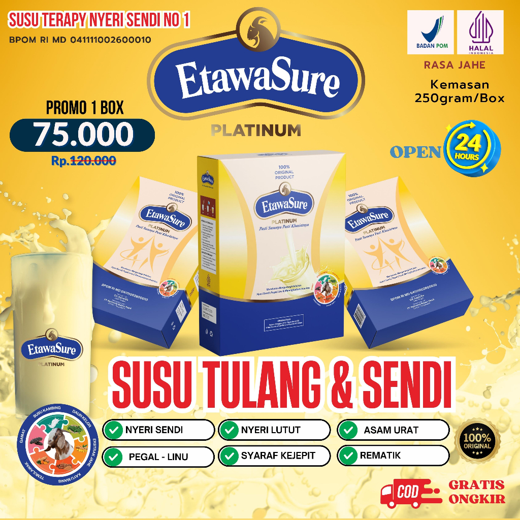 

Etawasure / Etawasure Platinum / susu tulang dan sendi / susu rasa jahe / susu etawa herbal / susu etawa rasa jahe / susu etawasure / susu Kambing