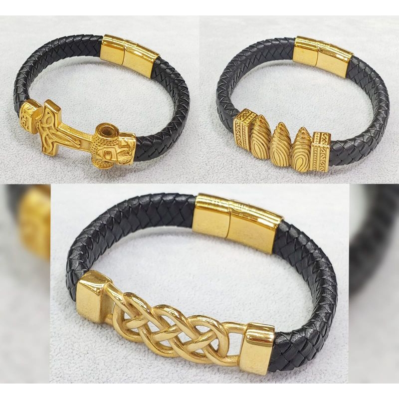 gelang tangan pria / gelang kulit titanium anti karat anti luntur
