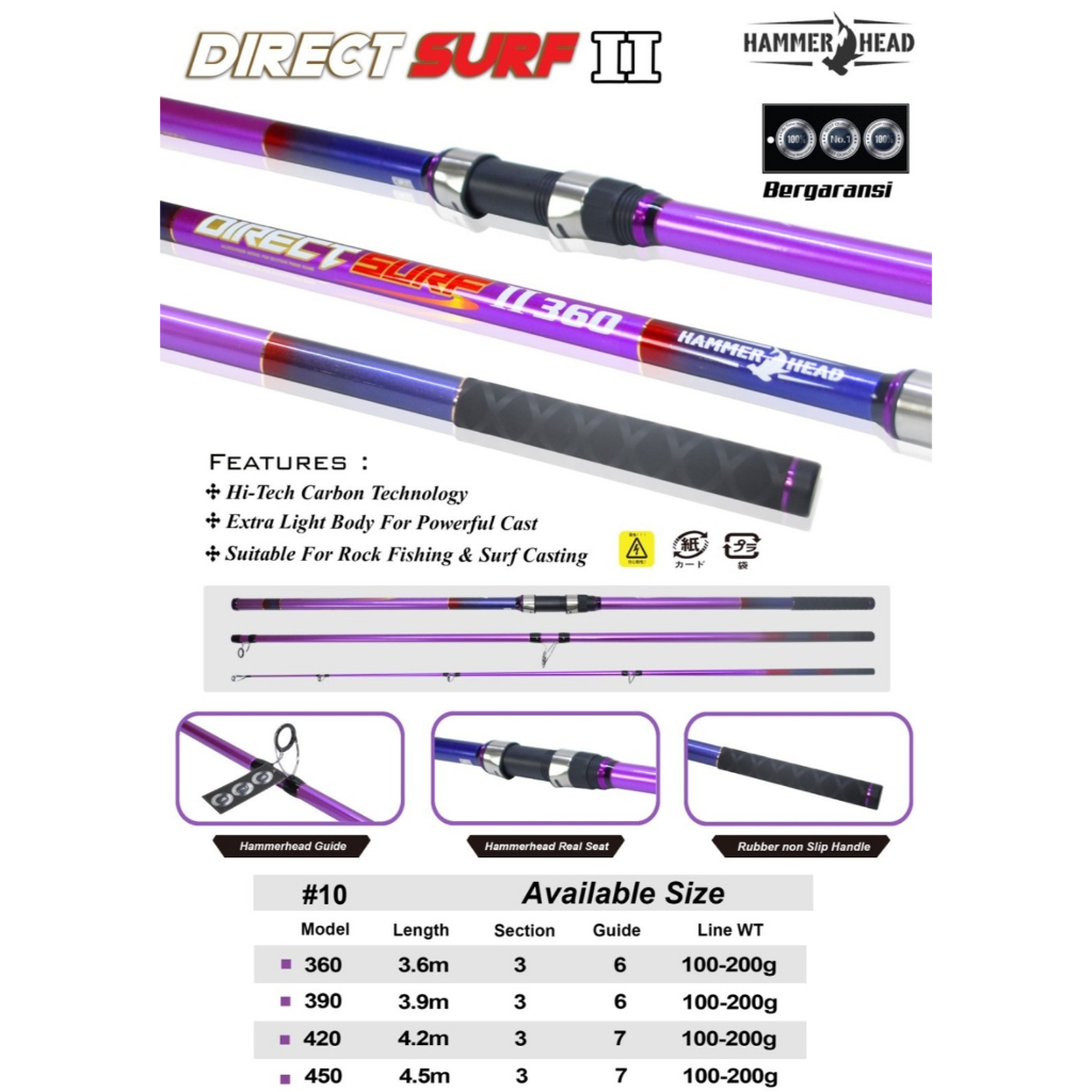 Joran Pancing Surf / pasiran sambung 3 Hammerhead Direct Surf II Packing Pipa Paralon