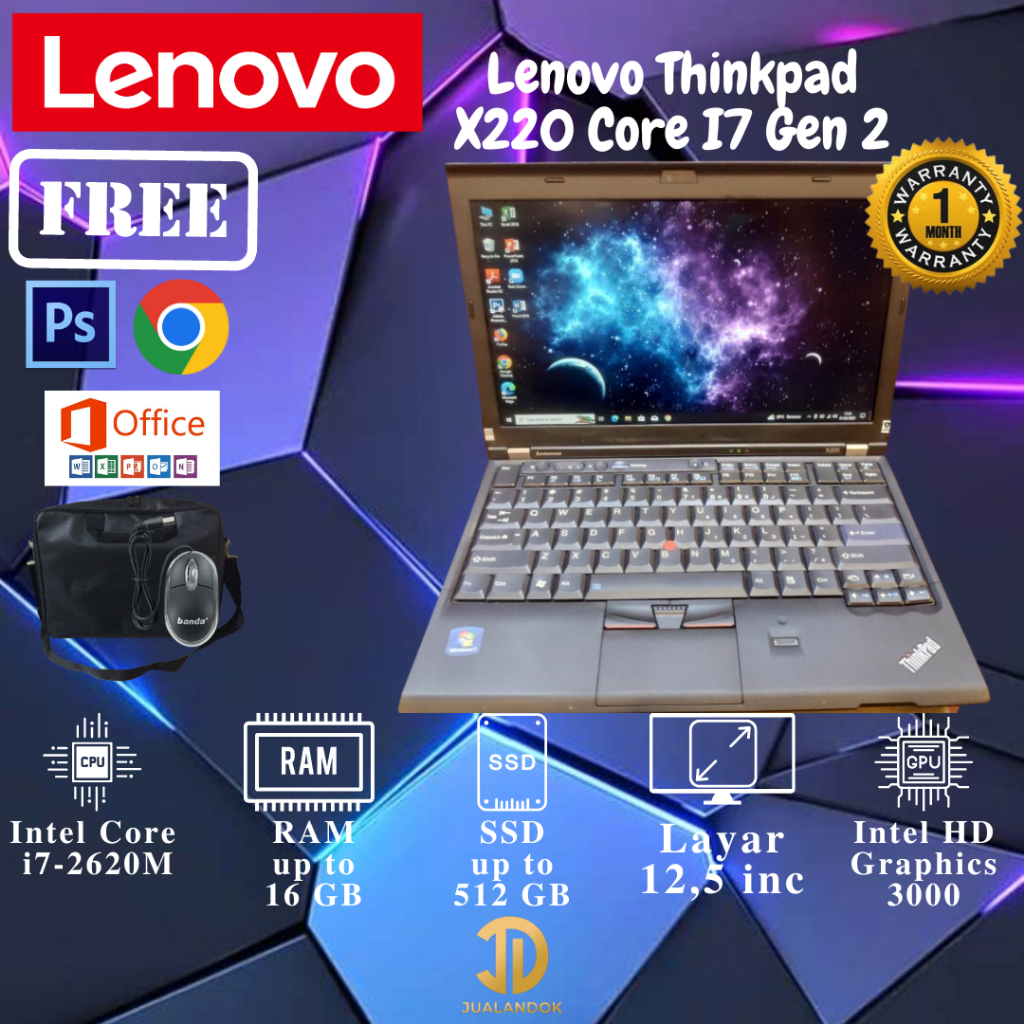 Lenovo Thinkpad X220 Core I7 - RAM 16GB - SSD 512GB - 12.5 Inc - MURAH MERIAH