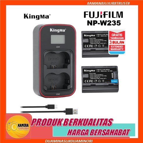 Charger KINGMA Dual Charger LCD + Fuji 2-pack NP-W235  for Fujifilm XT4 X-T4 XT5 X-T5 Baterai NP W23