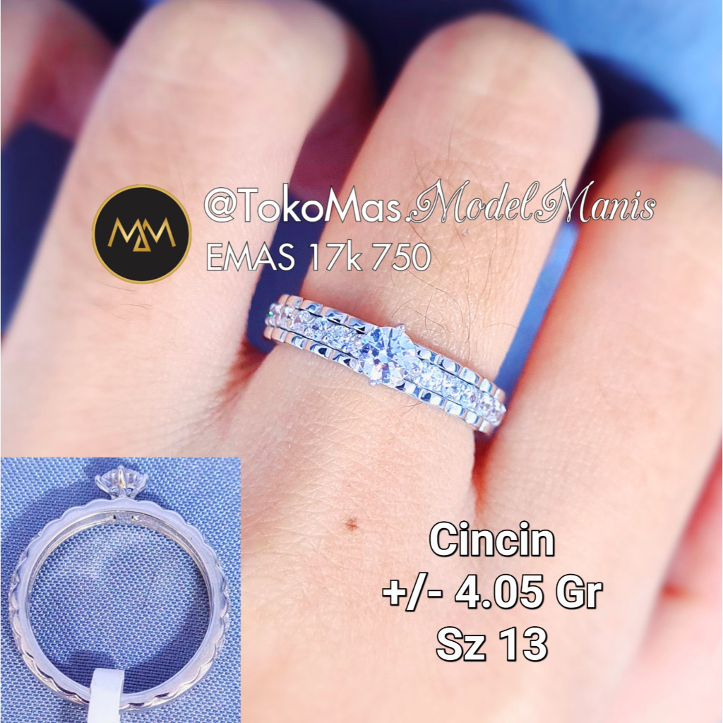 Cincin Solitaire Roxe Emas Putih 750 kadar 17k