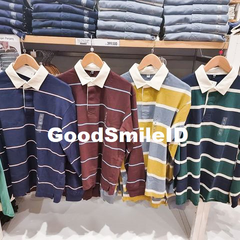 SALE MEN Kaos Polo Rugger Garis Stripe Striped Lengan Panjang PRIA JASTIP UNIQLO Pendek