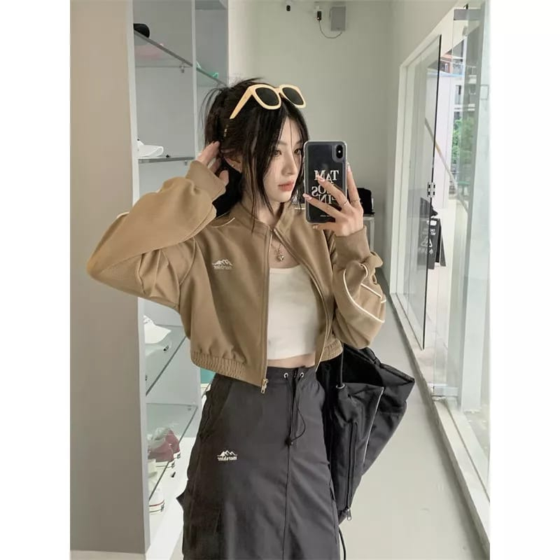 Norshler Vintage Jacket Crop Wanita Oversize - Sweater Jaket Croope Wanita Korean Style Kekinian Lucu