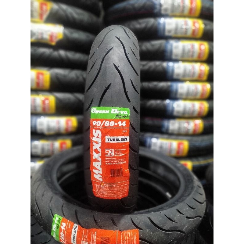 Sepasang Maxxis Green Devil 90/80-14 dan 90/80-14 Tubles free pentil