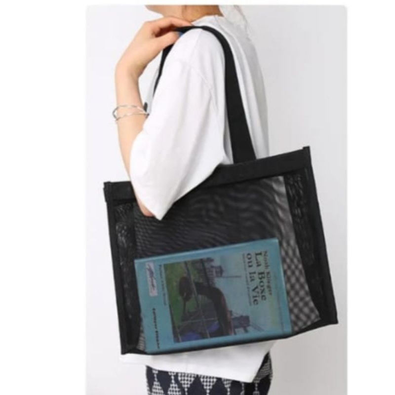 Tas Belanja jaring nilon transparan hitam