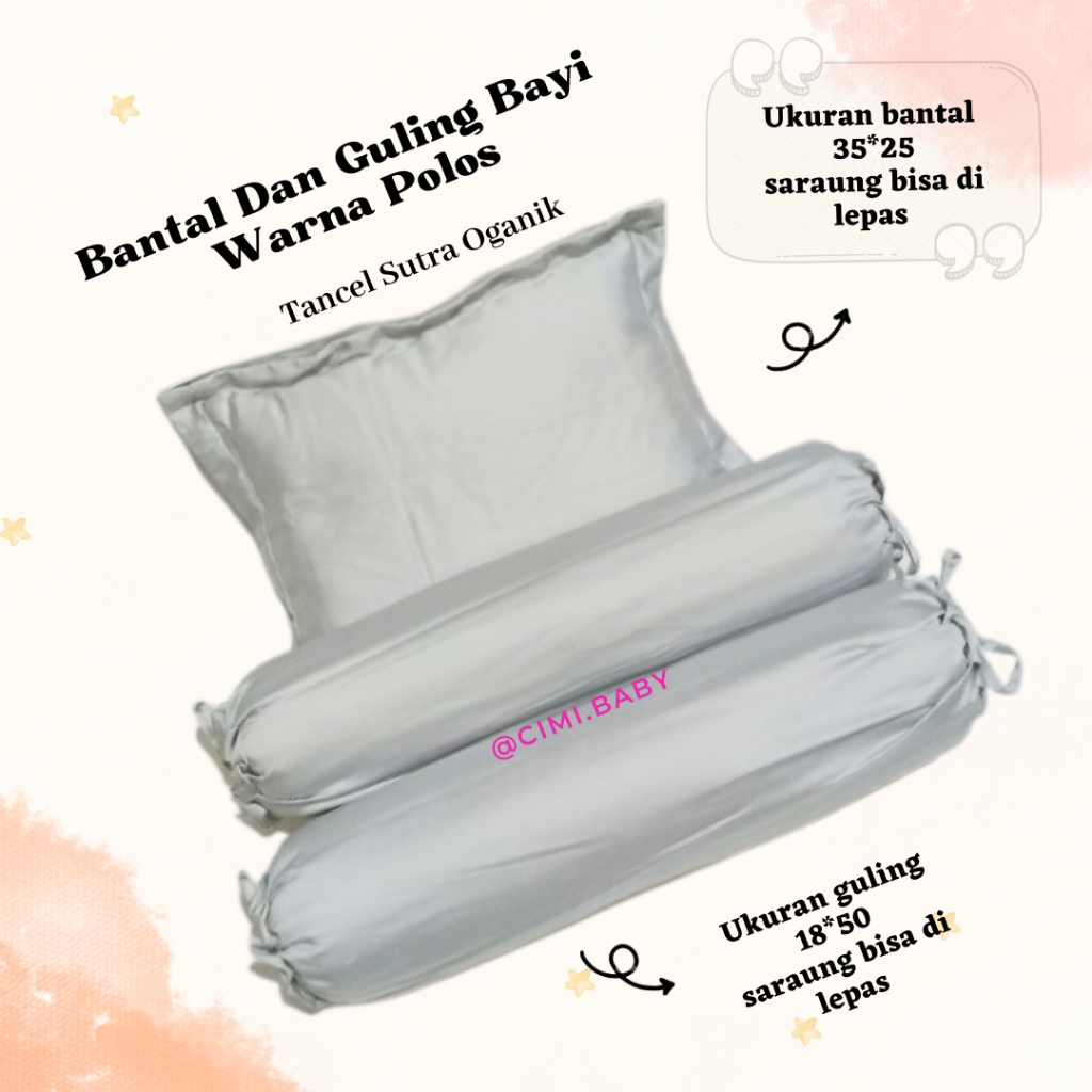 Bantal Guling Bayi set Sutra Organik Warna Polos