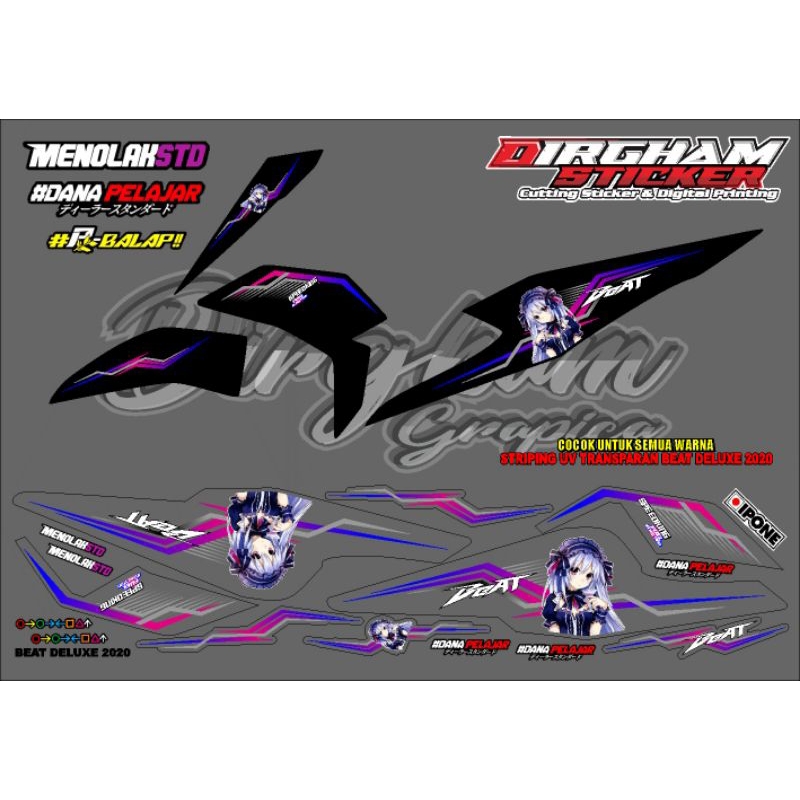 (cod) Striping variasi Beat street, beat deluk UV tranfaran, sticker viral, stiker anime wibu, strip