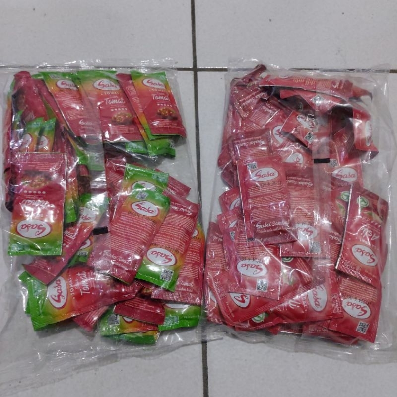 

Saus Sambal asli & Saus Tomat Sasa Sachet 48 x 8 gr x 2bgks