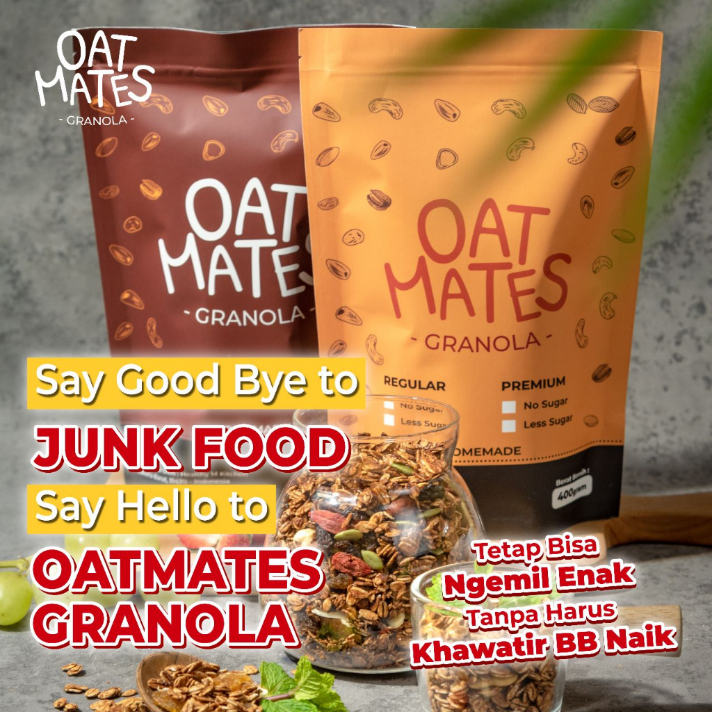 

(Beli 1 Gratis 1) Healthy Snack - NO Sugar/Less Sugar Oatmates Granola 400gr | Cemilan Sehat Diet