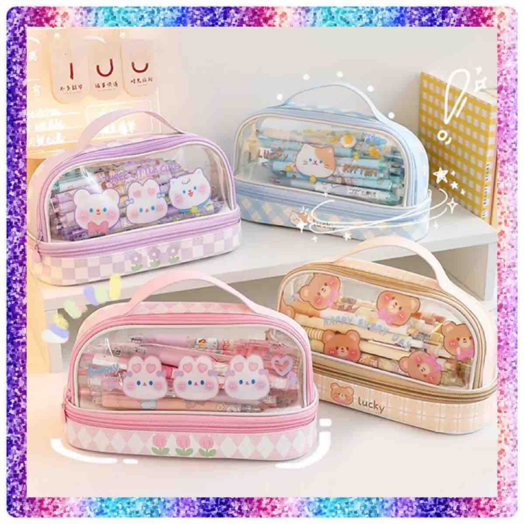 

EV ST4 Tempat Pencil Kapasitas Besar , Kotak Pensil 2 Tingkat Impor , Tas Alat Tulis