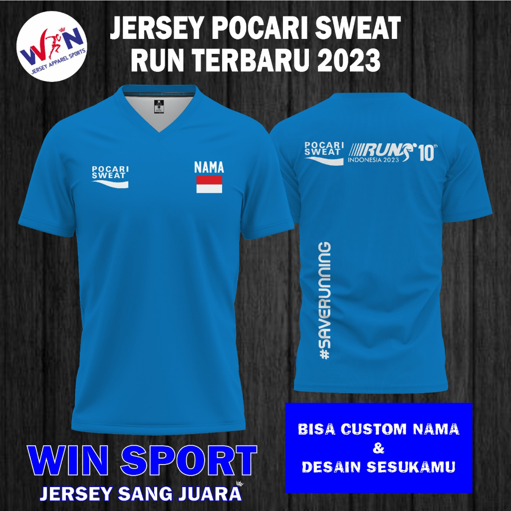 Jersey Olahraga Running POCARI SWEAT RUN Indonesia 2023 Premium Quality & Free custom