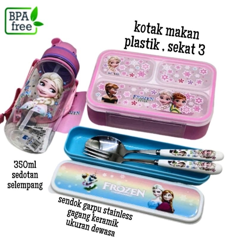 set bekal kotak makan tas bekal frozen