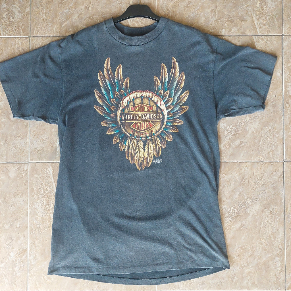 Kaos T shirt Pria Vintage Harley Davidson 3D Emblem 1991