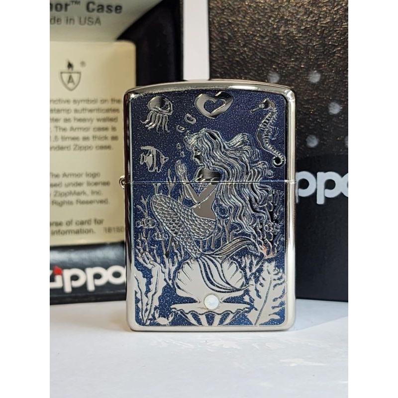 Zippo Original Armor Mermaid Design w/ Swarovski Crystal Pearl Japan