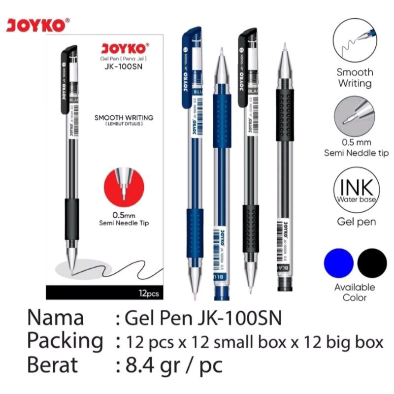 

PULPEN GEL JOYKO JK-100 / GEL PEN JOYKO HITAM ( LUSINAN 12 PCS)