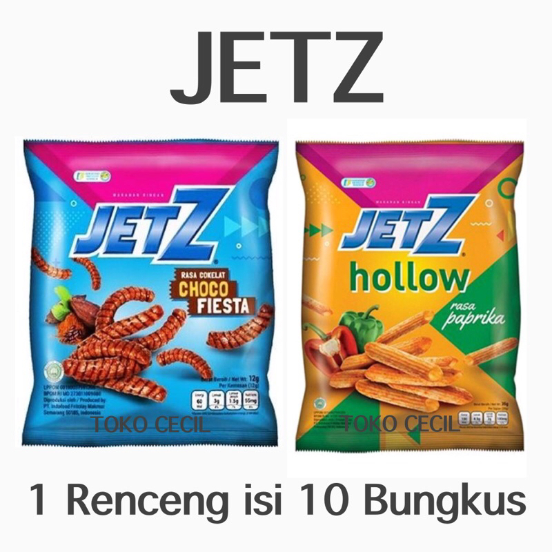 

Jetz Chiki 1 Renceng isi 10 Bungkus Rasa Choco Fiesta Coklat Cokelat & Jetz Hollow Paprika