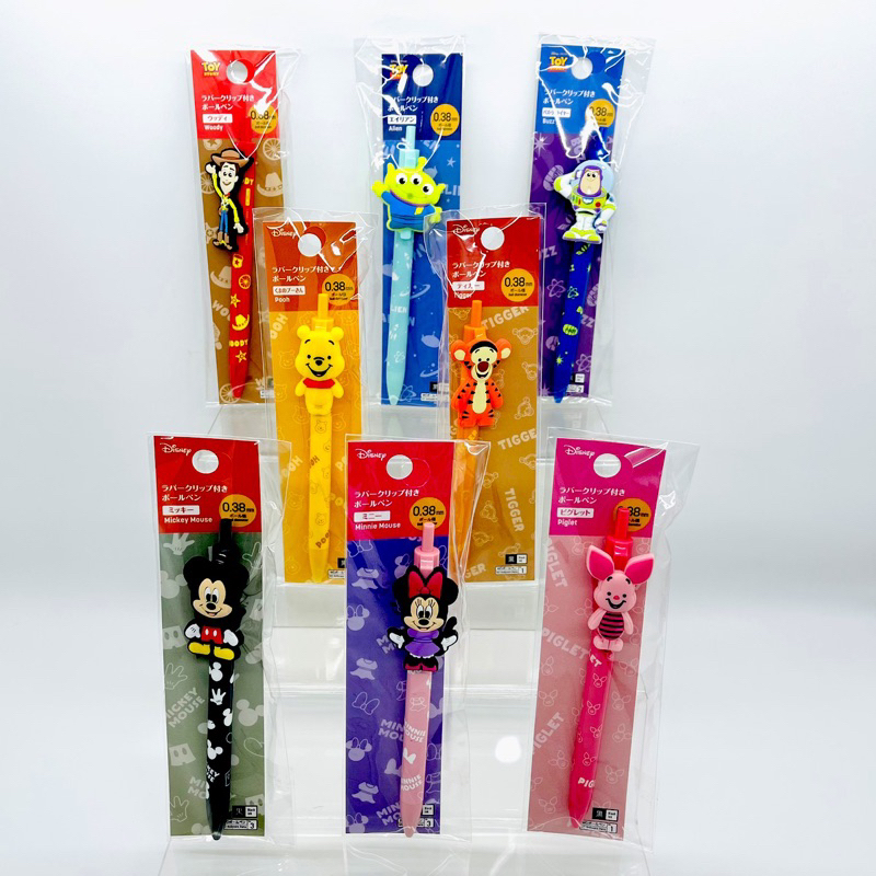 

BALLPOINT PULPEN WITH RUBBER CLIP DISNEY MICKEY MINNIE TOYSTORY BUZZ ALLIEN ORIGINAL JAPAN