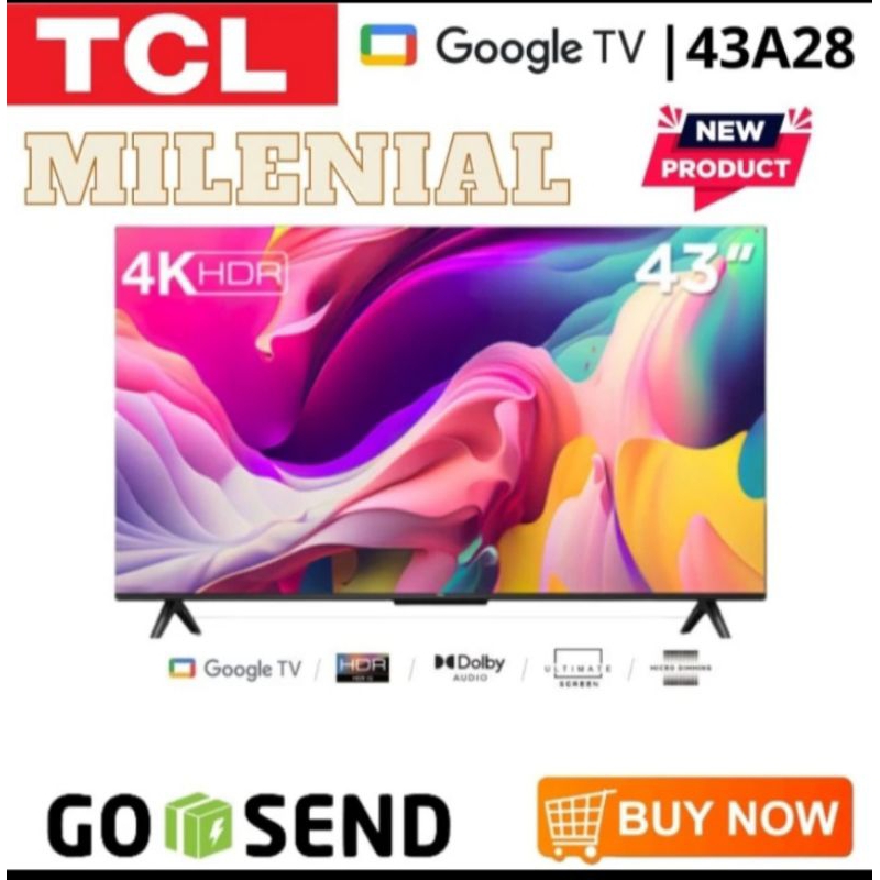 TCL 43A28 Smart TV 43 Inch Google TV 4K UHD HDR 10 Garansi Resmi - TV ONLY