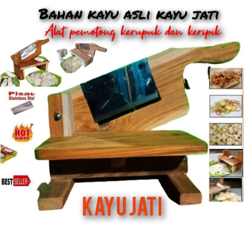 Alat pemotong kerupuk pengiris keripik singkong kayu jati