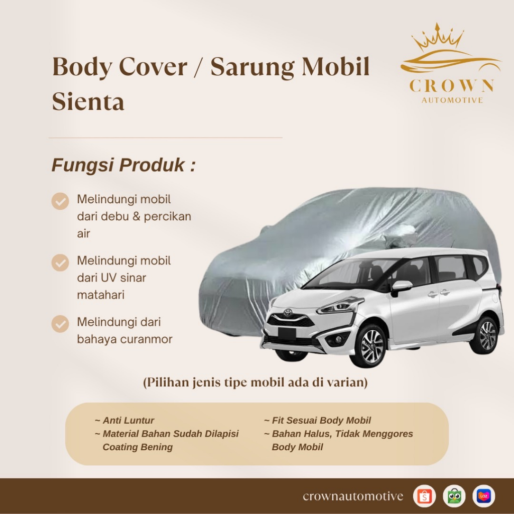 Body Cover Mobil Sienta / Sarung Mobil Toyota sienta