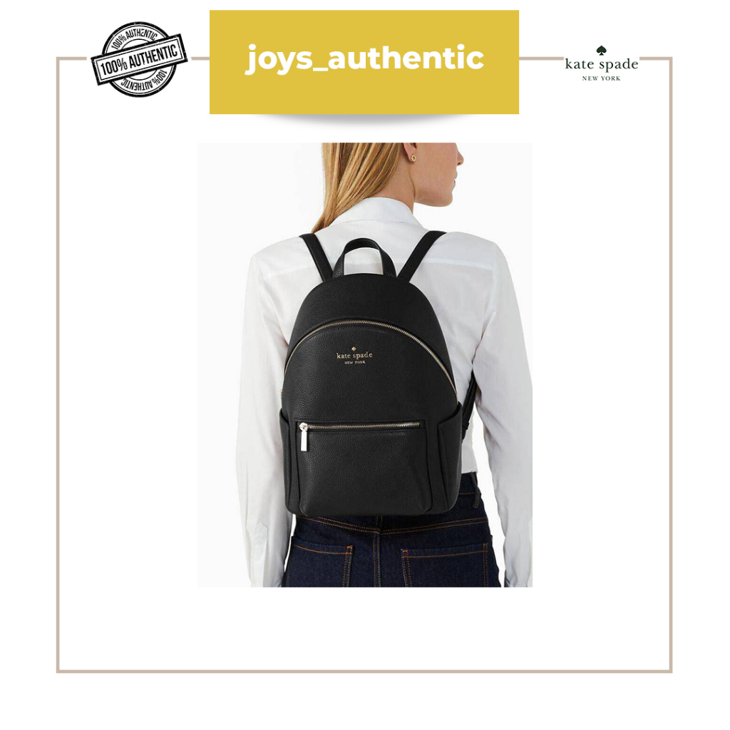 Ransel wanita kate spade leila medium dome backpack Pebbled leather hitam black woman backpack authe