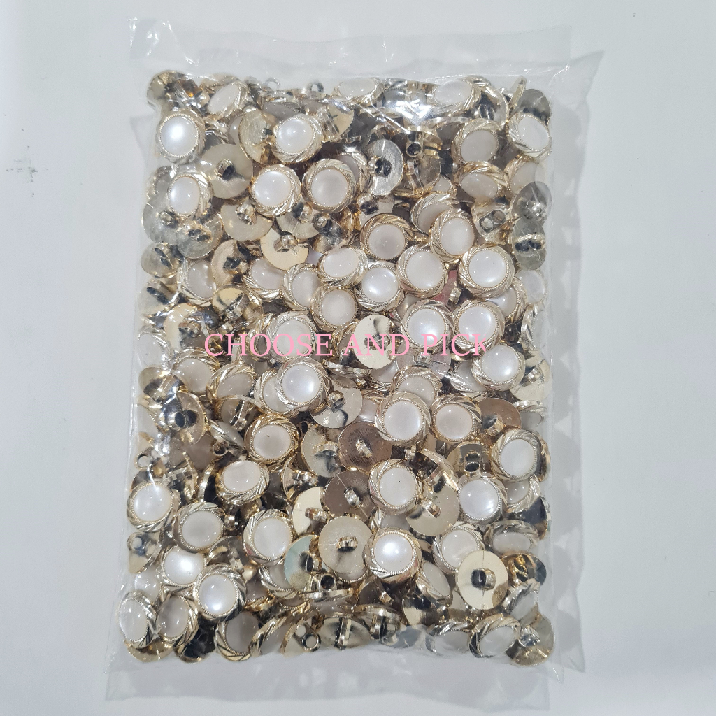Kancing Jamur Mutiara List Garis 28L 1,8cm Warna Emas isi 2gross (288pcs) / Kancing Motif Mutiara Li