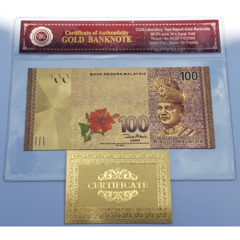 UANG SOUVENIR GOLDFOIL 100 RINGGIT MALAYSIA
