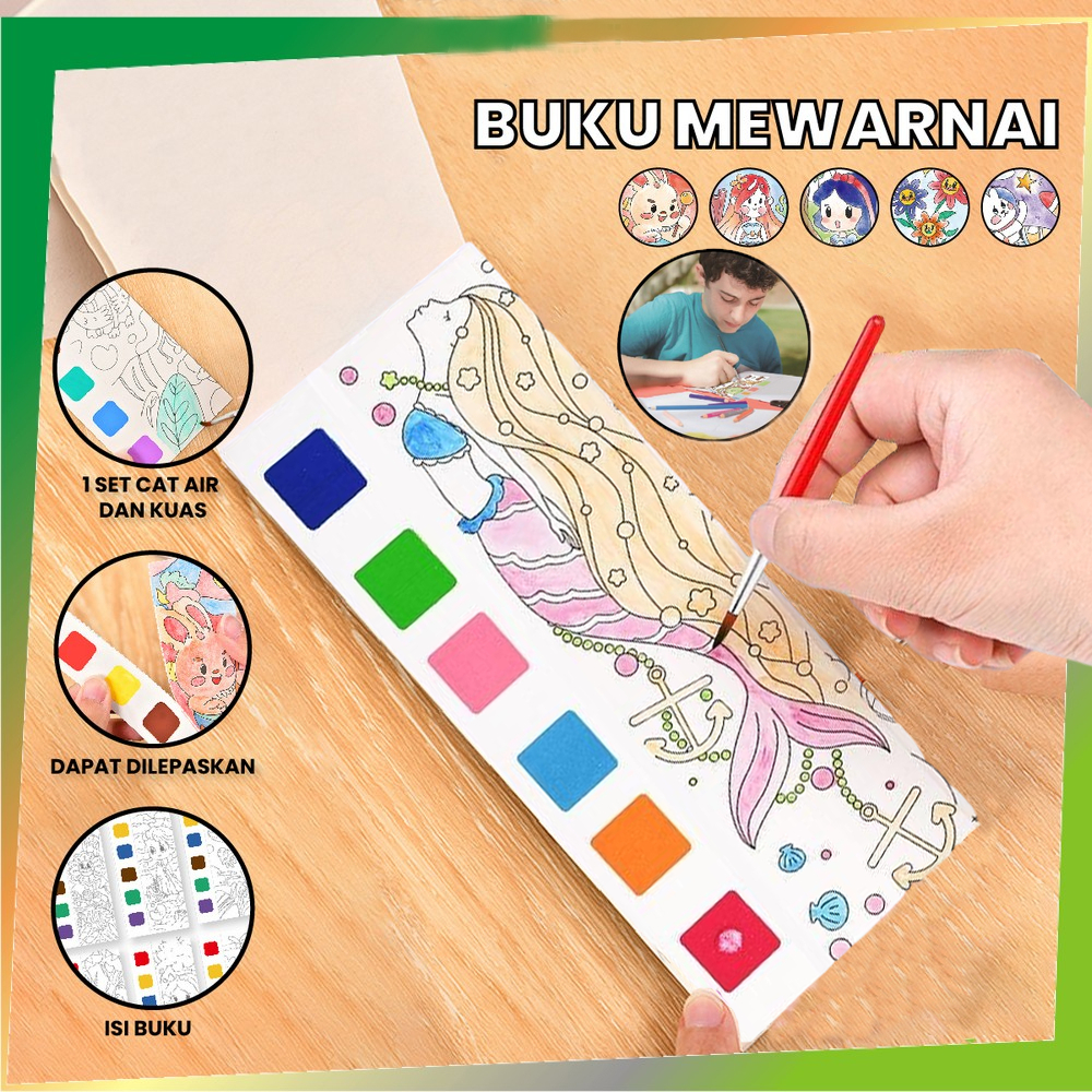 

★Mainan Edukasi Watercolor Book Anak Banyak Model Set Gambar Buku Mewarnai