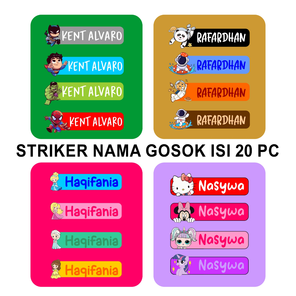 

striker nama anak custom DTF printing setrika nama di baju topi dasi dll