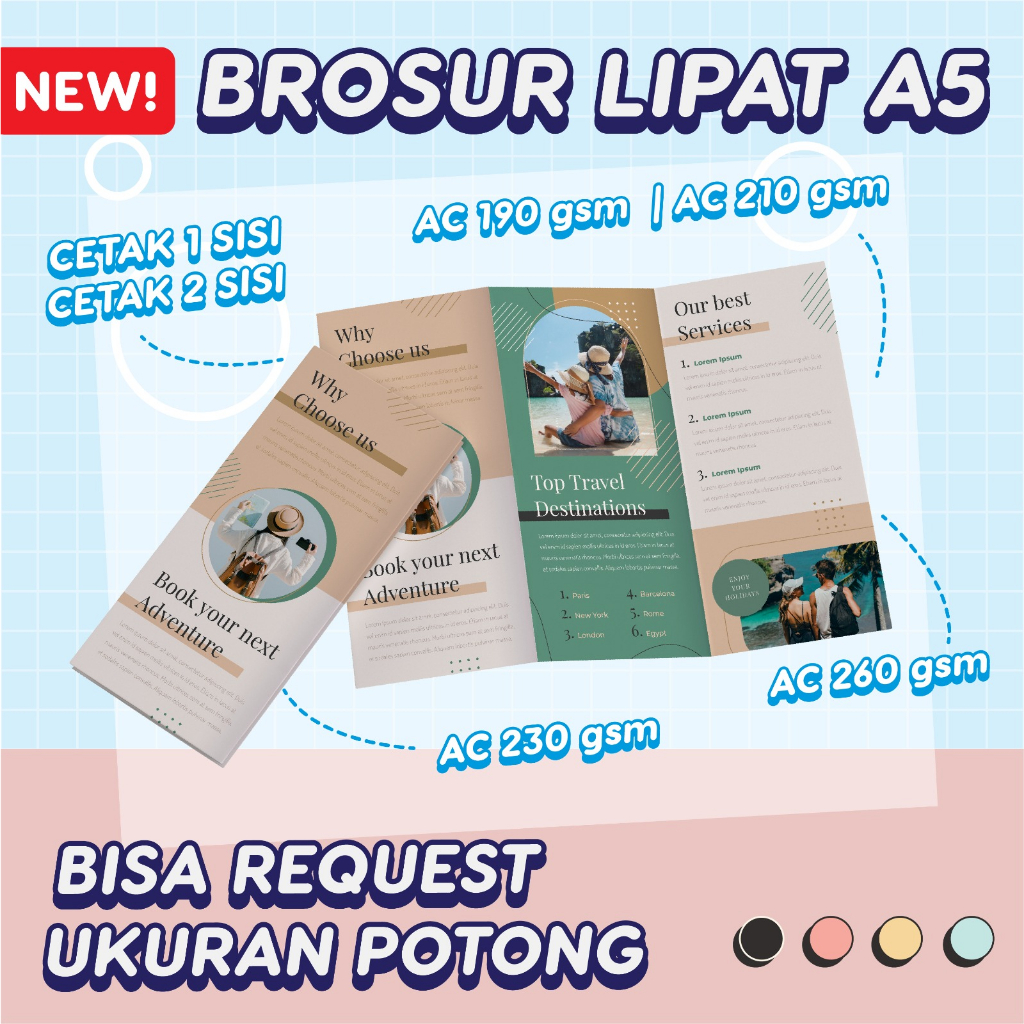 

Cetak Brosur Lipat Custom Promosi A5 Art Carton Print Leaflet
