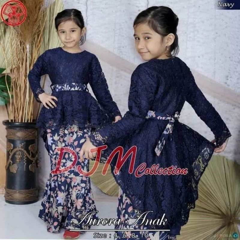 SETELAN KEBAYA AURORA BROKAT ANAK + ROK DUYUNG BATIK ANAK / BAJU KEBAYA WANITA ANAK MUSLIM MODERN / 