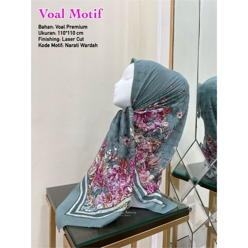 Promo Hijab Segi Empt Voa Motif Narati Warna Hijau Muda Kerudung Terbaru