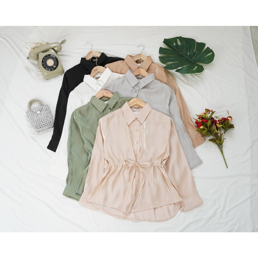 Jeanessy sheer Shimmer Top Atasan Kemeja Serut Wanita 2306