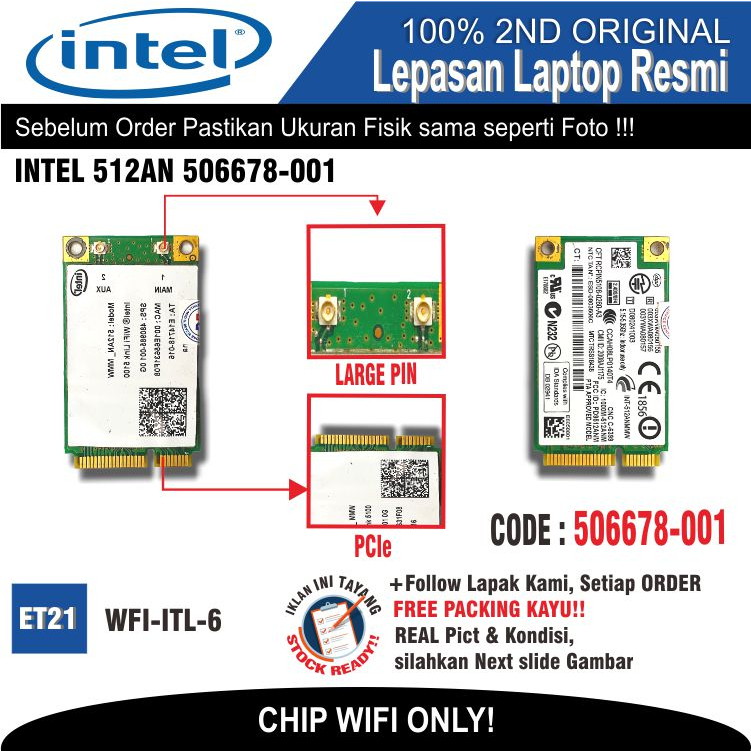 ET21 WFI-ITL-6 Internal WiFi Card WiFi Chip Laptop Notebook Netbook INTEL 512AN 506678-001 WIRELESS 