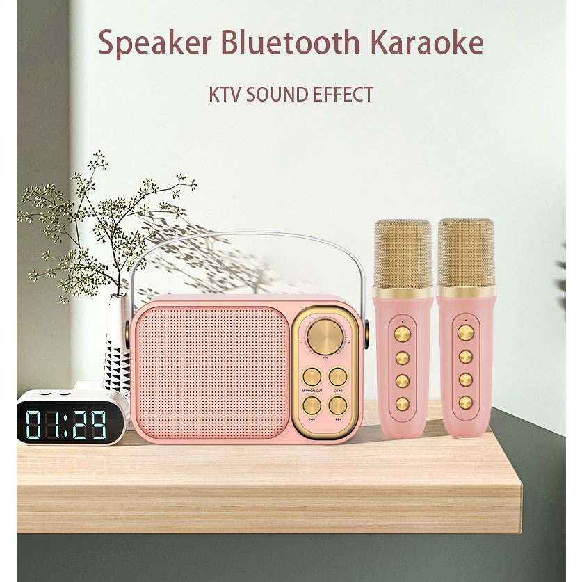 Speaker Bluetooth 2Mic 1 Set Karaoke Speaker KTV Cute Wireless Lucu Portabel Luar Ruangan Speaker Nirkabel Portable Mini Outdoor Speaker