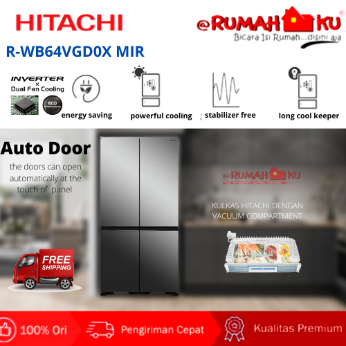 Kulkas Hitachi R-WB64VGD0X Mirror 569 Liter Inverter - Kulkas Bottom Freezer