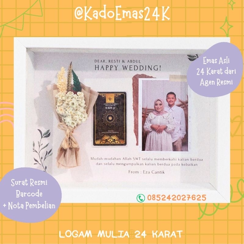 Kado Wedding/ Mahar/ Hampers in Frame dengan Logam Mulia (Bingkai/Pigura)