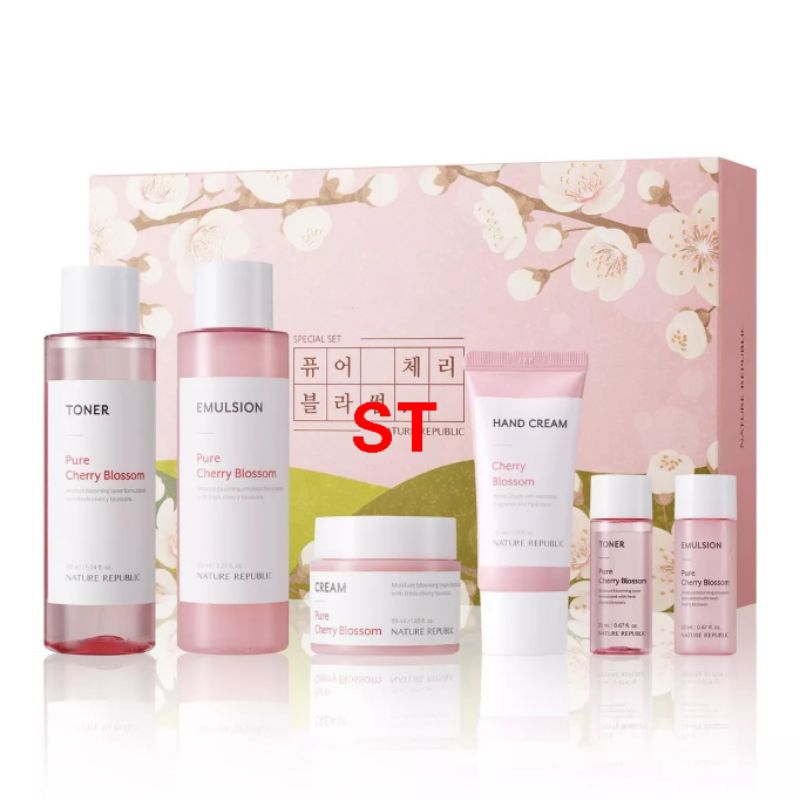 CLEARANCE SALE Nature Republic Original Beli di Store Skincare Set Cherry Blossom Toner Emulsion Cre