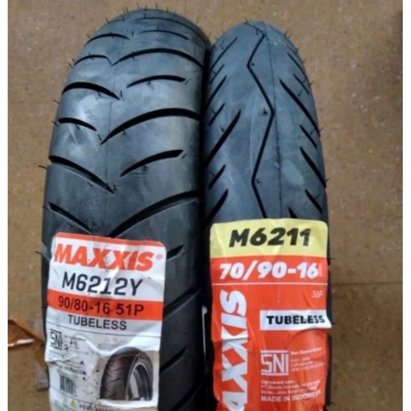 PAKET SEPASANG BAN MAXXIS M6211/M6212Y 90/80-16+70/90-16 TUBELESS - BAN SET LUAR MOTOR RING 16 70 90