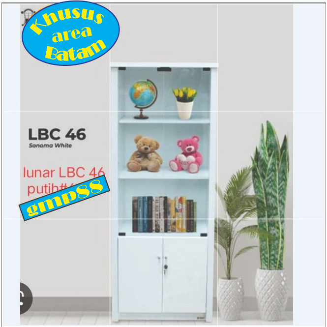 LEMARI RAK BUKU KACA 2 PINTU LBC 46 Khusus Batam