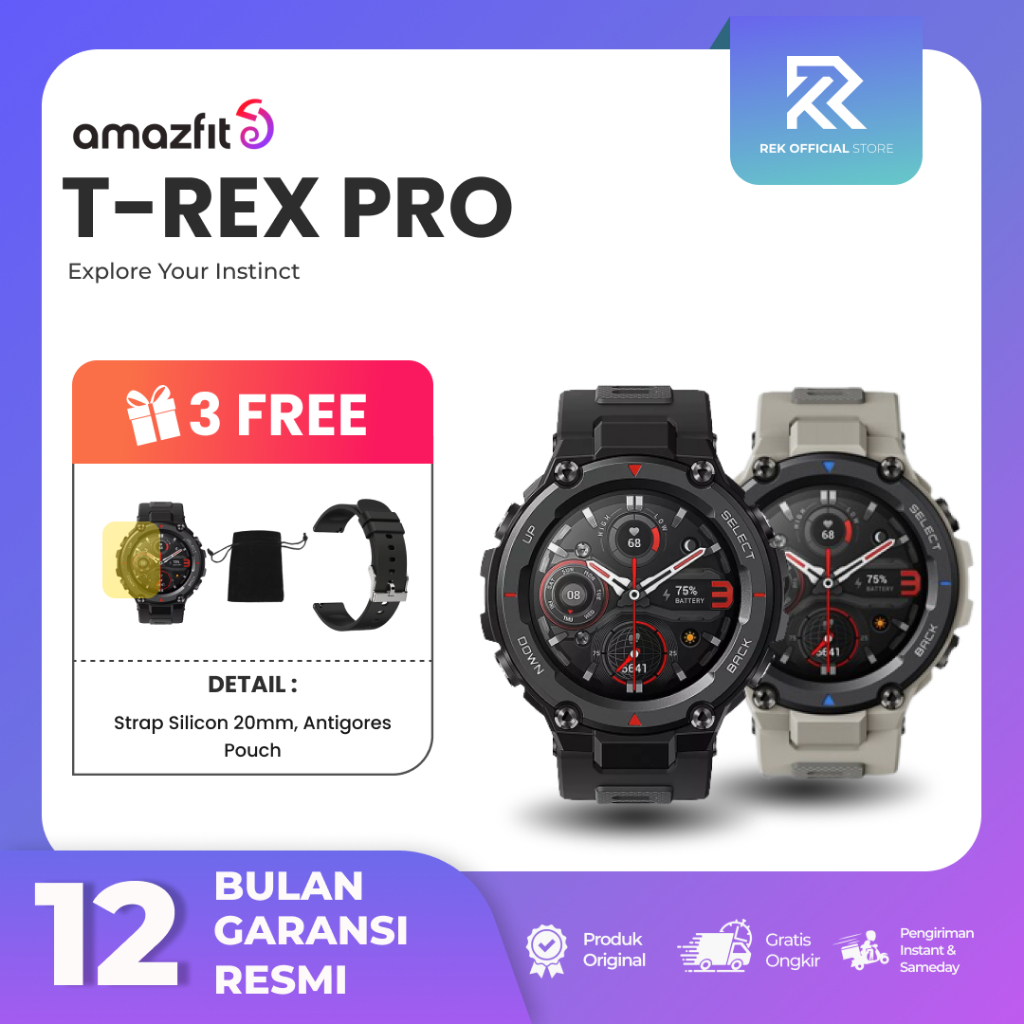 Amazfit T-Rex Pro Smartwatch Military Grade SpO2 GPS 10 ATM Original Garansi Resmi