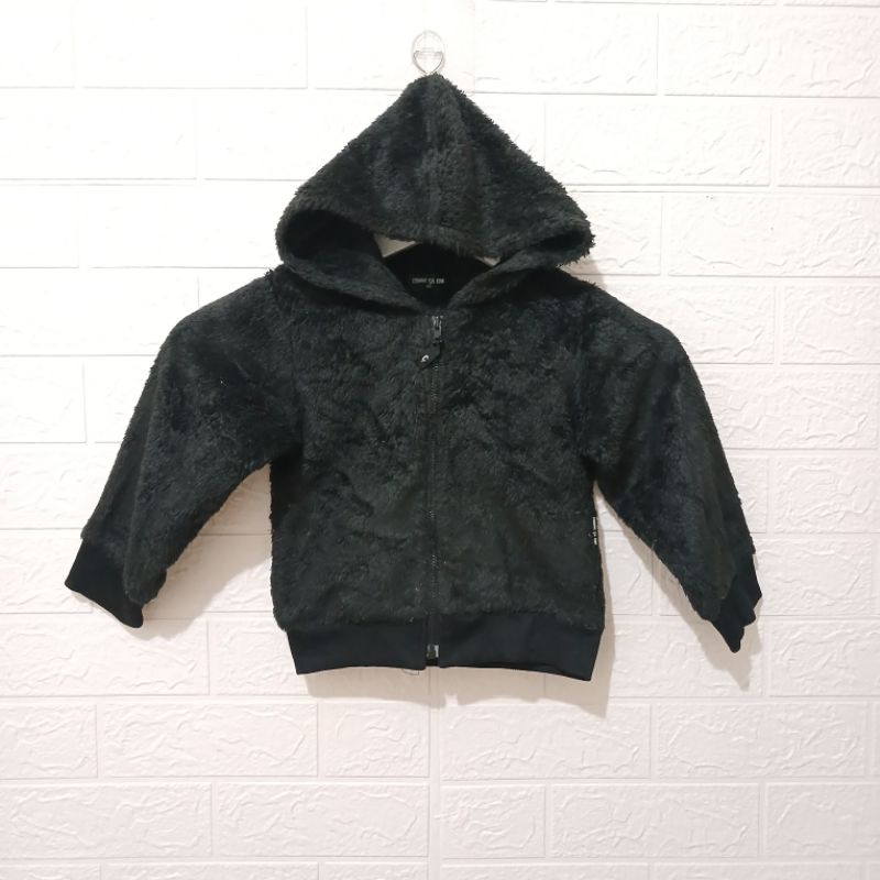 Jaket Hoodie Bulu Anak Comme Ca Hitam