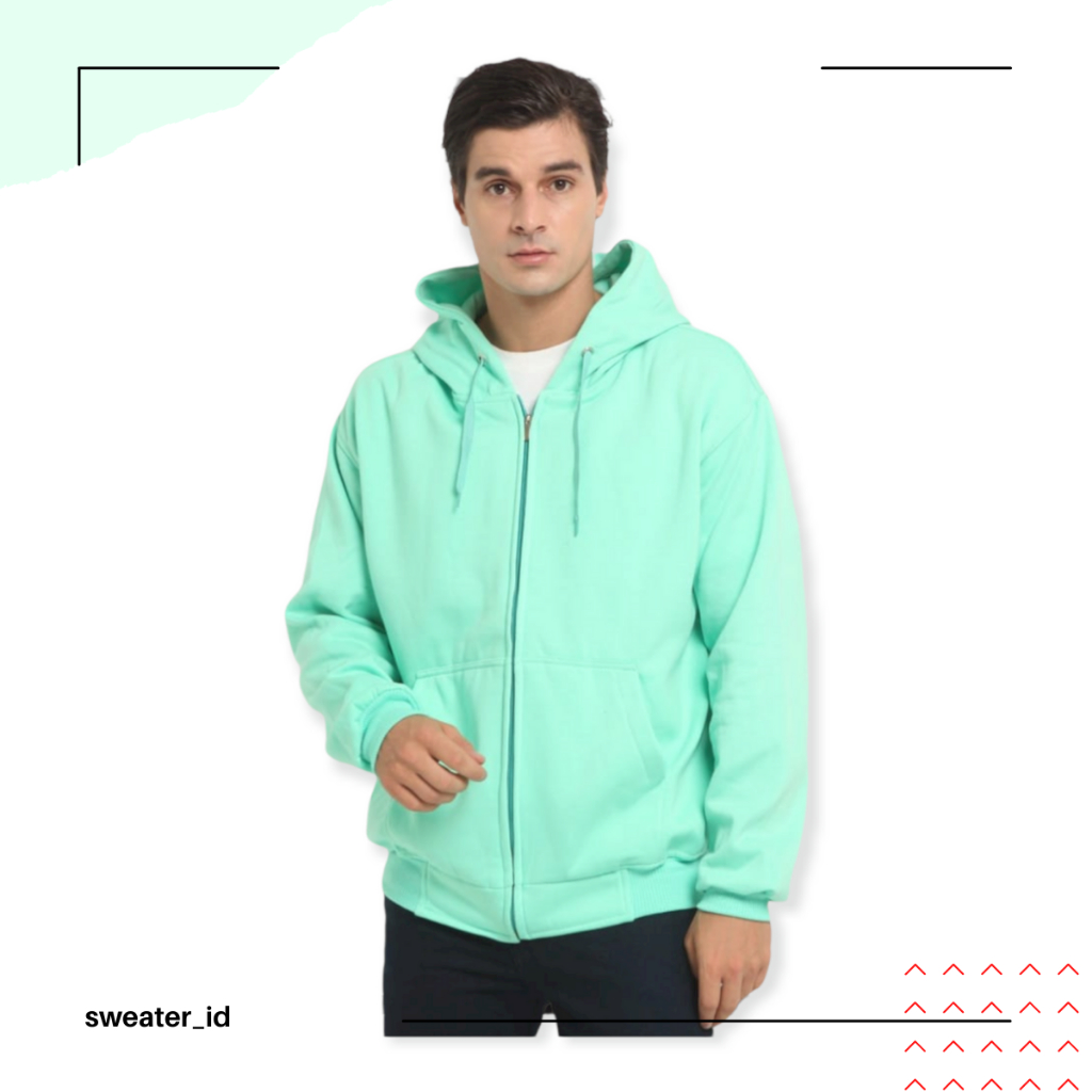 SWEATER_ID Hoodie Zipper Polos Hijau Tosca Jaket Pria Wanita Fleece Tebal Unisex