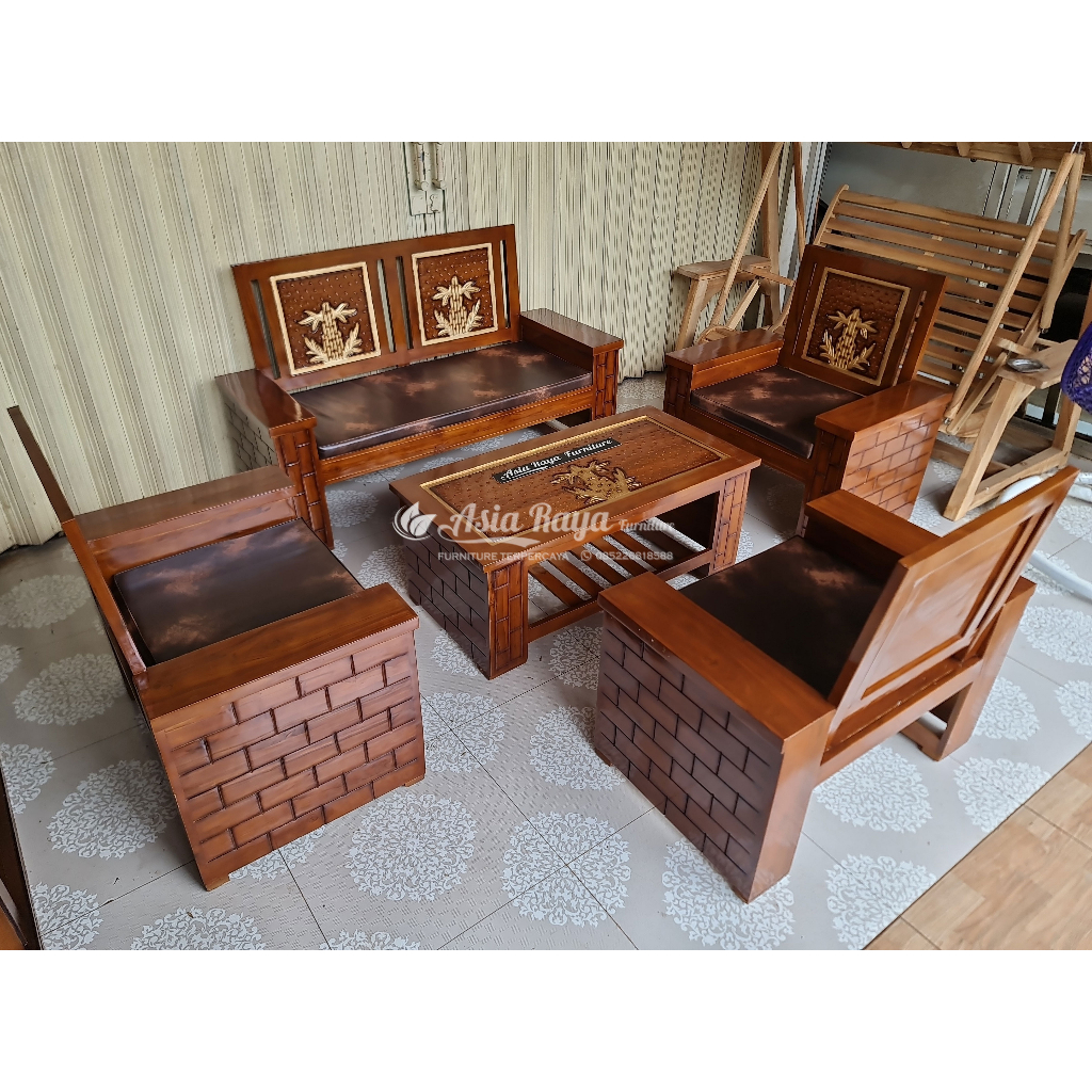 Kursi Tamu Kayu Jati Minimalis Motif Bata